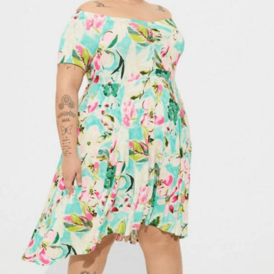Torrid Plus Size 2X 18-20 Mini Soft Off-Shoulder Skater Floral Dress
