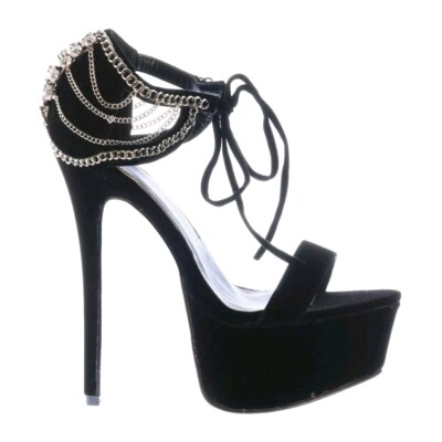 Scene Amorita Draped Chain-Link, Delicately Strapped Black Platform Sandal NIB