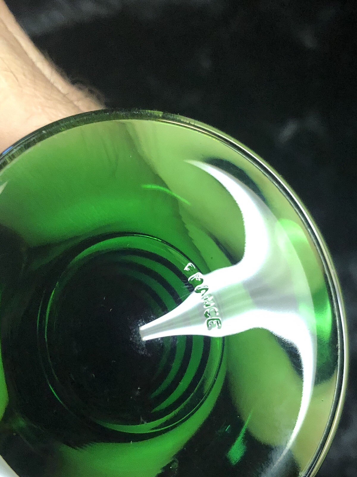 Vintage Luminarc Wine Glasses Etched Floral Green Ribbed Stem