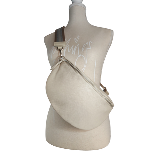 Crossbody Bag Damen XL, Schone Crossbody Bags Leder Beige/Creme mit