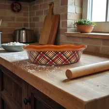 Temptations By Tara Fall Harvest Plaid 9" Round Baking Dish