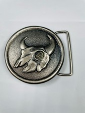 1976 VTG Indian Metal Craft Cow Skull Belt Buckle   Dege Designs