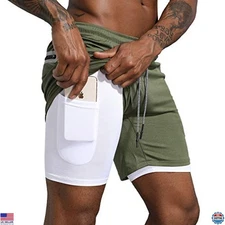 Leidowei Men's 2 in 1 Lightweight 7" Workout Running Shorts with Zipper Pockets