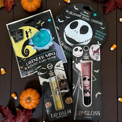 Nightmare Before Christmas Bath Beauty Bundle Bath Bomb Crumbles Lip Balm Gloss
