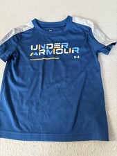 Under Armour Shirt Boys 5 Graphite Blue Performance Short Sleeve Athletic Logo