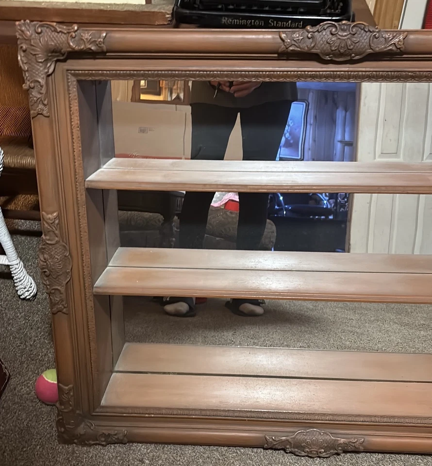 "Caja de sombra trasera espejada tallada en madera de roble y yeso montada en la pared 3 estantes 35x27x5""" Foto 4 de 4