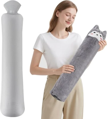 YANGUN Wärmflasche Lang mit Bezug, 62cm Lange Wärmflasche Schlauch, Flauschig Tiere