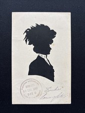 Antique Edwardian Hand-Cut Silhouette Portrait of A Lady With Hat Black White