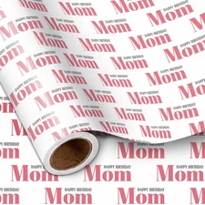 Birthday Wrapping Paper Roll for Mom, Happy Birthday Mom Lettering Gift Wrap for