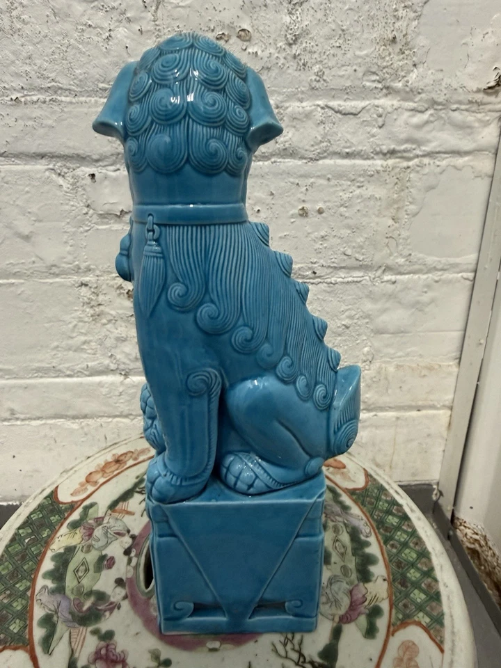 LARGE 12" Vintage Chinese Foo Dog Lion Temple Blue Turquoise Glazed Ceramic - Image 3 of 4