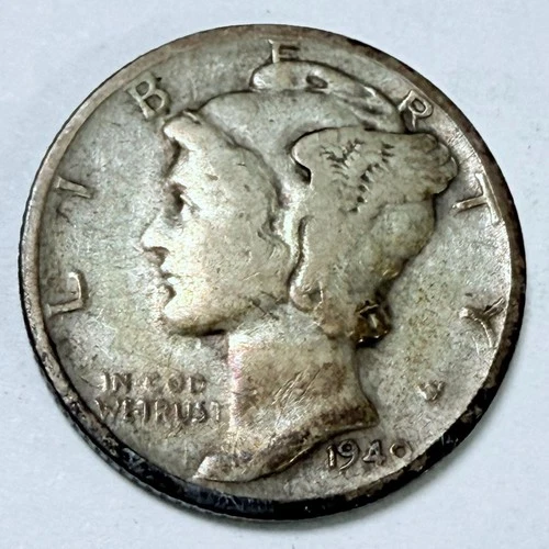 1940-S Mercury Dime, Winged Liberty Head, 90% Silver, Very Fine Condition #4393