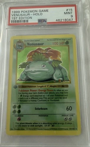 Pokémon Venusaur 015/102 Base Set Shadowless 1st Edition Holo PSA 9