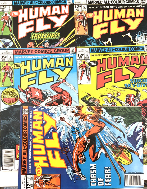 HUMAN FLY. NUMBER'S 4-5. 7. 12-13. (5 ISSUE 1977-1978 LOT).  MARVEL COMICS.
