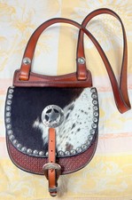 VTG Western Style Leather Purse w Cowhide Tooling Silver Accents ~ Rodeo Texas