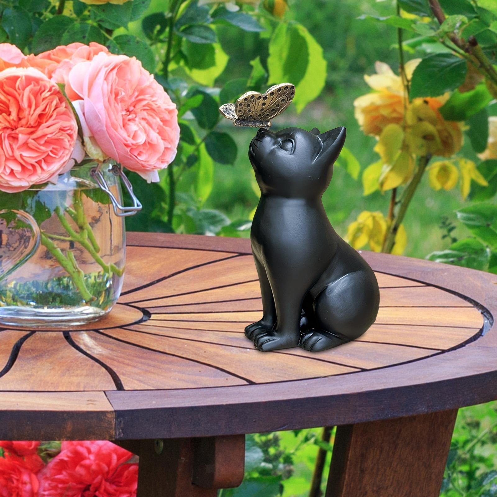 Statuetta di Gatto con Farfalla, Scultura di Animale Divertente per Tavolo Da