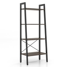 4-Layer Ladder Shelf Ladder Bookcase Industrial Display Rack Plant Stand Grey