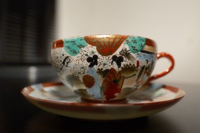 Japanese Eggshell Porcelain Cup & Saucer 1875 1920   Hand-Painted by Ishida