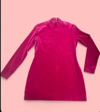 Michael Kors 1990s Vintage Fuchsia Mini Velour Dress Mick Neck Size Medium Party