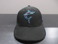 Miami Marlins Hat Cap Fitted Mens 7 5/8 Black Blue MLB Baseball Logo New Era