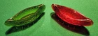 Vintage Fenton Art Glass Emerald Green and Red Daisy and Button Canoe Figurines