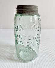 Antiguo tarro de cuartos de galón Masons con tapa patente 30 de noviembre 1858 triángulo △ en base, burbujas