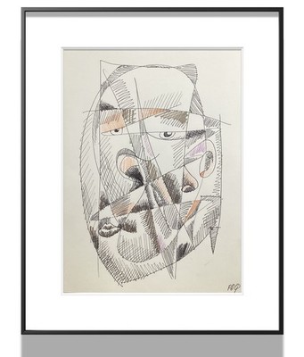 PDQ Artist Original Drawings Abstracts Cubism Faces Mixed Mediums Paper 12x9 Art