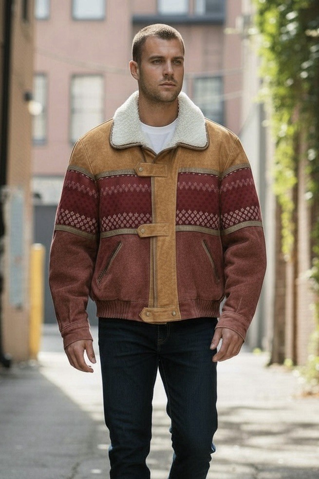 Vintage Shearling Jacket Patchwork Suede Lined Sh… - image 3