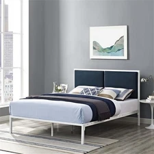 Modway Della King Fabric Panel Metal Bed in White and Azure