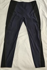 Spanx By Sara Blakely Leggings Navy Front  Back Black Mesh Side Panel Size XL