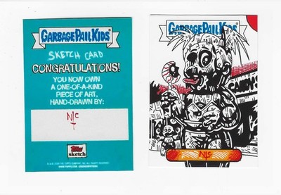 garbage pail kids sketch card hand draw inks, signed back, topps
