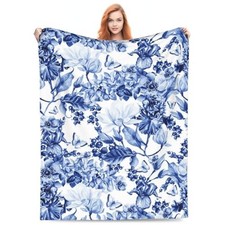 Printed Watercolor Throw Blanket 50"x40" Standard Throw Blue and White Floral