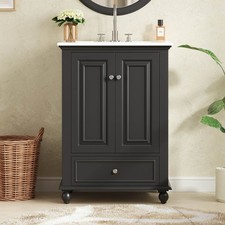 FUNIDEE 24" Bathroom Vanity Storage Cabinet with Ceramic Sink  Drawer Black