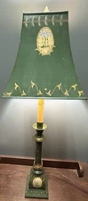 Vintage Hand Painted Worlds Away Tole Lamp Green Metal