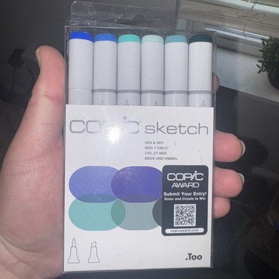 NEW Copic 6 PC Sketch Set Sea & Sky Blue Alcohol Refillable Markers Pen