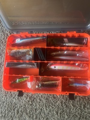 Double Layer Fishing Tackle Box Adjustable Dividers, Handle + 23 Various Lures