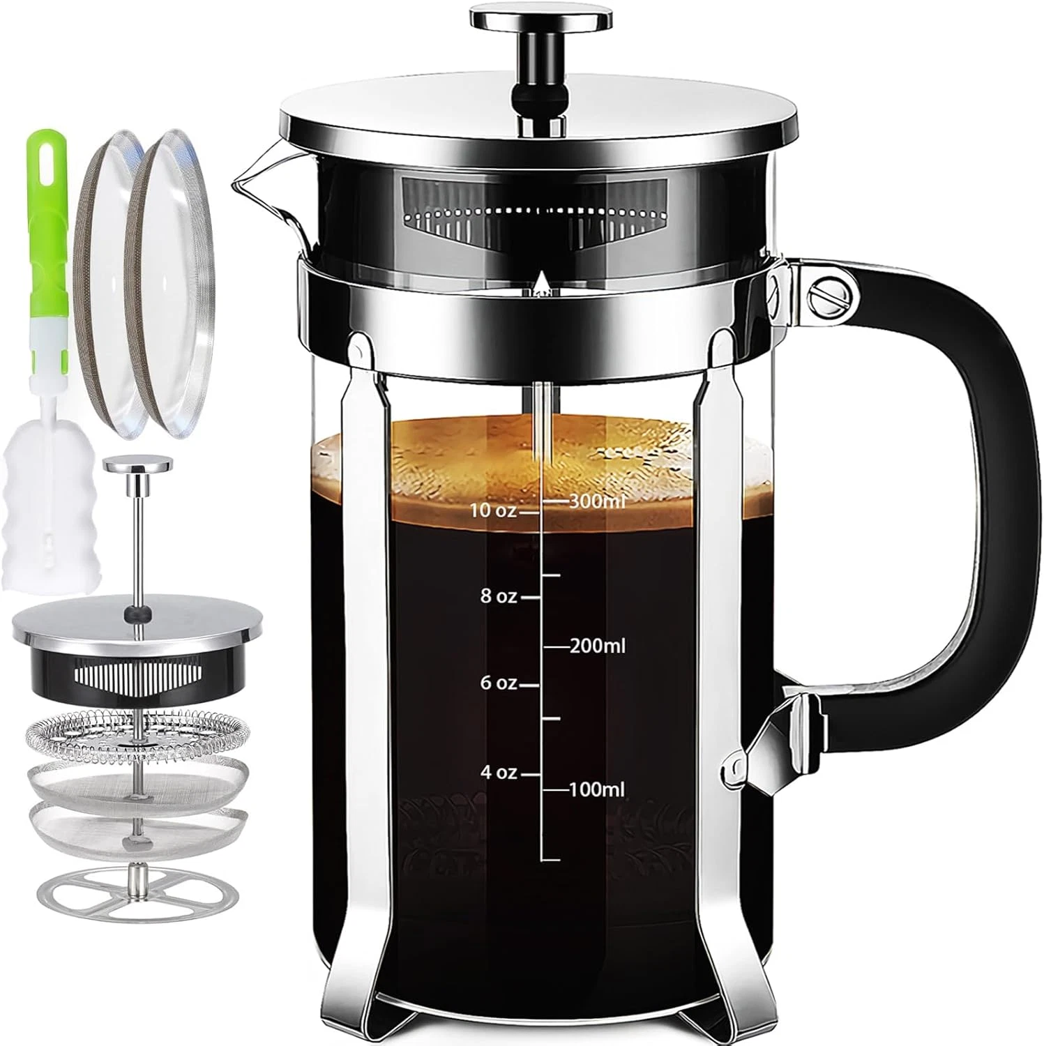 YMMIND French Press Coffee Maker 304 Stainless Steel Coffee Press,with 4 Filters