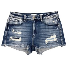 KanCan Blue Distressed Mid Rise Denim Shorts Women 28 VBK1763