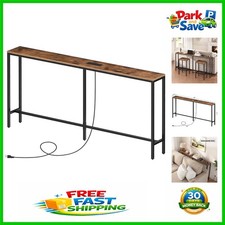 Elegant 63-Inch Retro Console Table with Charging Station - Slim Space Saver