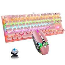 Mechanical Gaming Keyboard and Mouse Combo, 87 Key Retro Punk Typewriter-Styl...