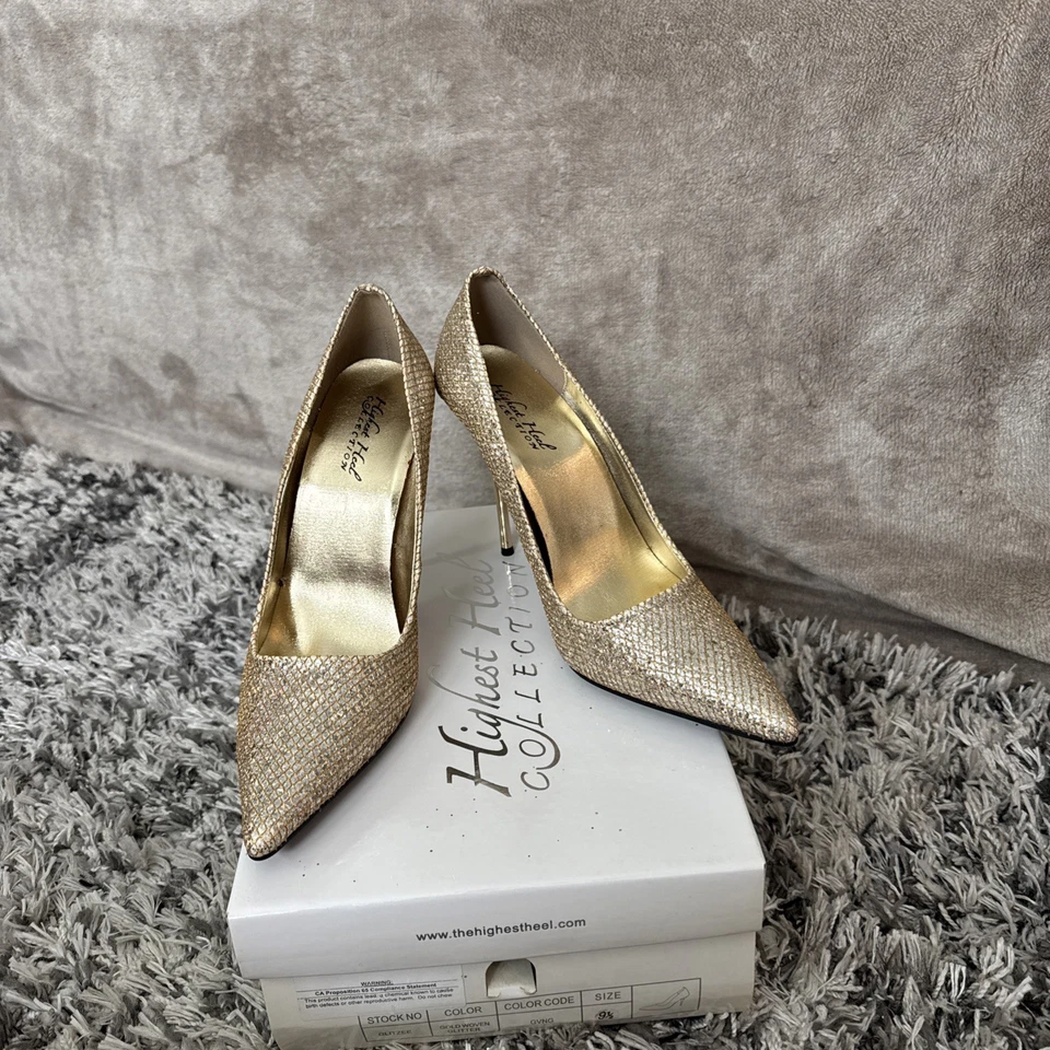 The Highest Heel Gold GlitterPU Classic 4" bomba de biqueira pontiaguda - Tamanho 9.5 - Imagem 2 de 4