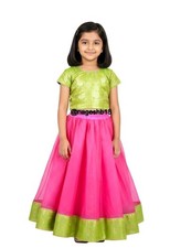 Girls Pink Lehenga Choli, Kids Ethnic Indian Party wear Lehenga, Pattu Pavadai