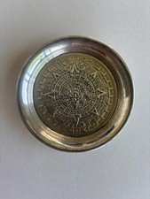 Vintage Mexican Sterling Silver Aztec Calendar Tray Dish 925 Sterling