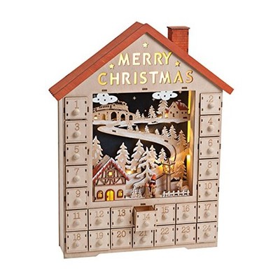 Adventskalender Haus mit Beleuchtung aus Holz - B38 x T9 x H49 cm