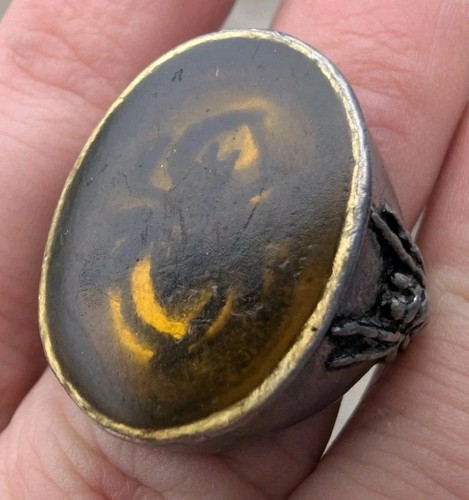 Anello Tomba Ragno Ambra Scura Peltro R94 Alchimia Gotico Uomo Taglia Q 58 Steampunk - Foto 2 di 23