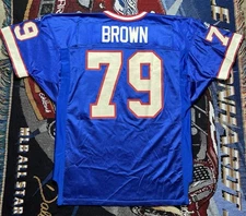 Vintage Buffalo Bills Logo Athletic Jersey Ruben Brown #79 Pro Cut Size 52
