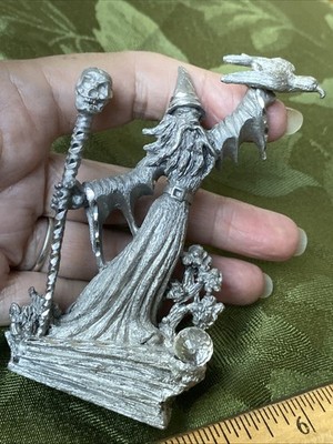 Vintage Large Size Spoontiques Pewter Wizard with Staff and Bird