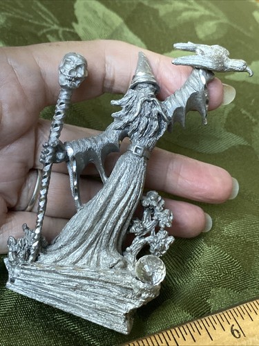 Vintage Large Size Spoontiques Pewter Wizard with Staff and Bird