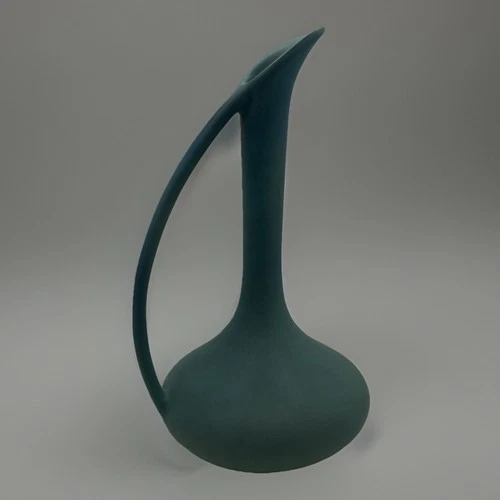 Vintage Van Briggle Art Pottery Ewer in Matte Turquoise Blue Glaze 11”