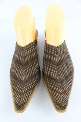 Mules Sabots San Marina Pointues - Textile Et Cuir Rayé Marron - Taille 38 - Occasion Bon état
