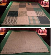 Patchwork Quilt Throw Blanket Cover 61x78 Teal Creme 20 Block Hand Tied OOAK NEW